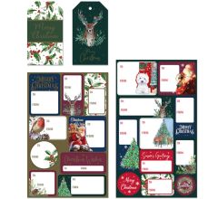 Luxe Kerst Cadeaulabelset - assortiment van 51 Naamstickers & 4 Naamlabels met koord - 12 stuks