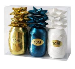 Cadeaulint Set met Strikken - 3 Rollen x 10 Meter + 9 Cadeaustrikken - Goud, Blauw & Wit - Cadeau I