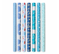 KERSTPAPIER - metallic - 200 x 70 cm - 50 rollen - blauw