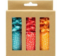 Krullint - Blauw, rood & oranje - 3 Bolletjes & 9 strikjes - 12 stuks